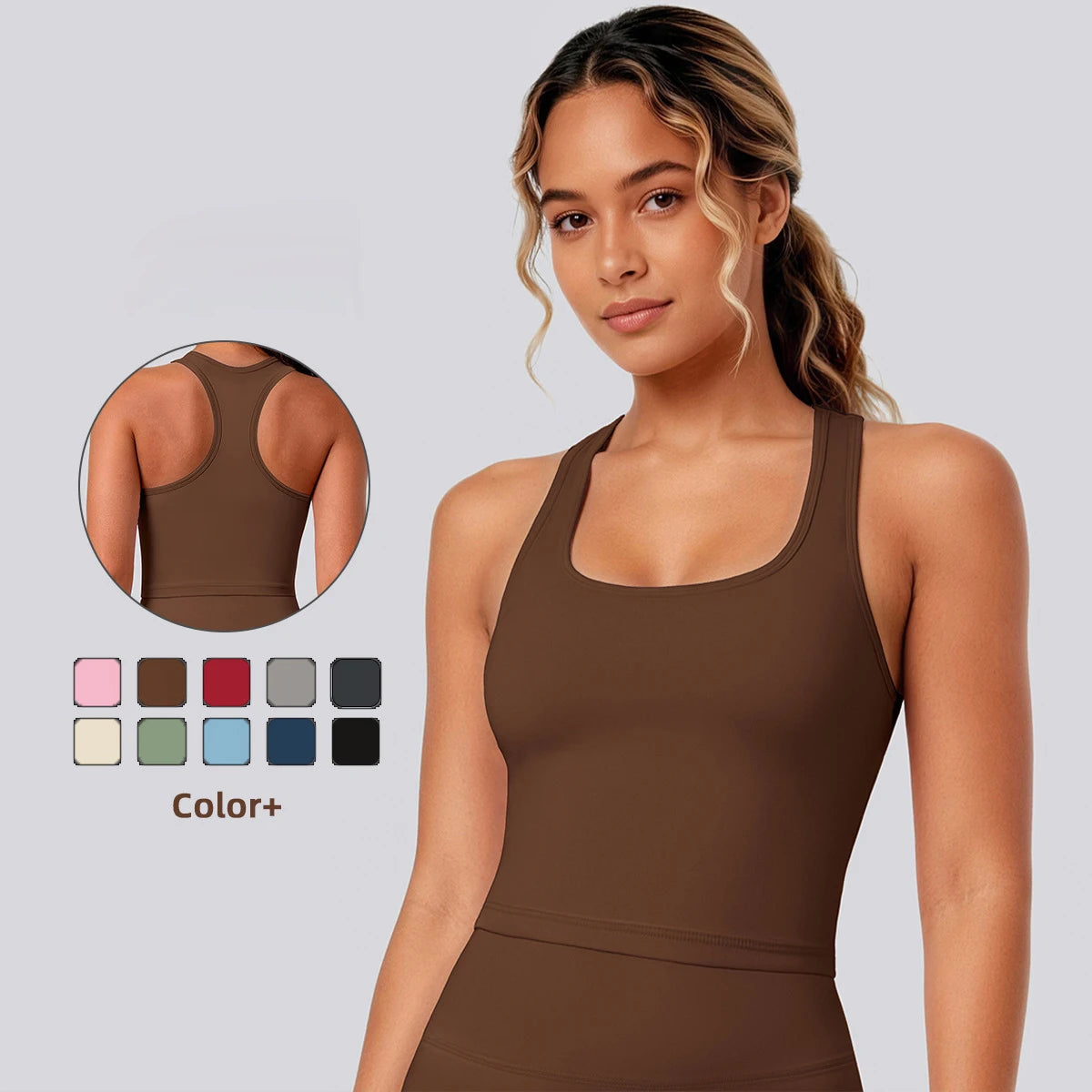 Damen-Laufweste Slim Comfort in Braun mit breiten Trägern und Rundhalsausschnitt