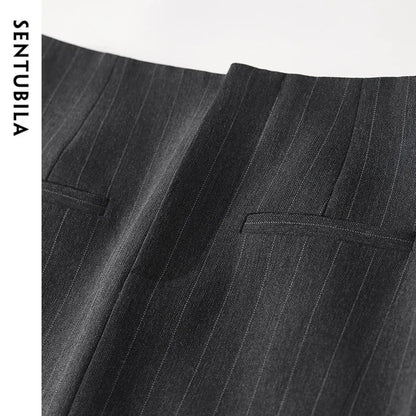 Damen Gestreifter Anzugrock im High-Taille Design mit Schlitz für Büroarbeit