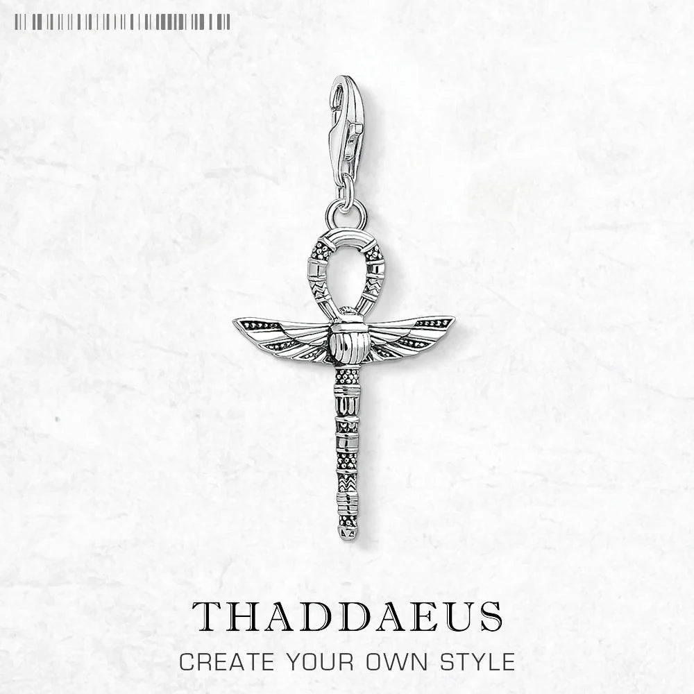 Lebenskreuz-Anhänger aus 925 Sterlingsilber mit Ankh-Charme und Skarabäus-Detail