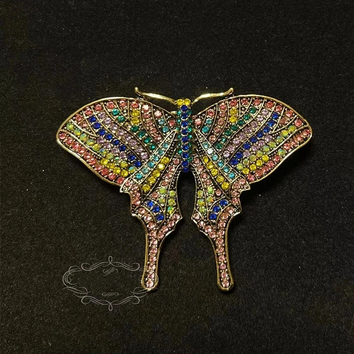 Brosche Katze Schmetterling Kristall Strass Barock Palast Tier Emaille Unisex
