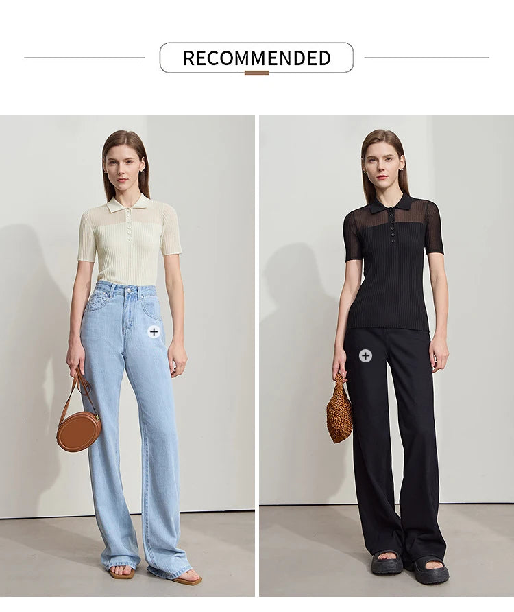 Damen Strickoberteil mit Revers und halber Knopfleiste für den Sommer