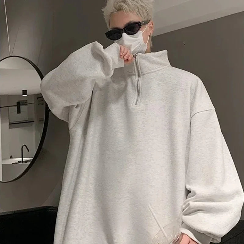 2023 neue Koreanische Mode Halb-reißverschluss Sweatshirts Für Männer Frühling Stehkragen Pullover Hoodies Y2K Vintage Solide trainingsanzug Hombre