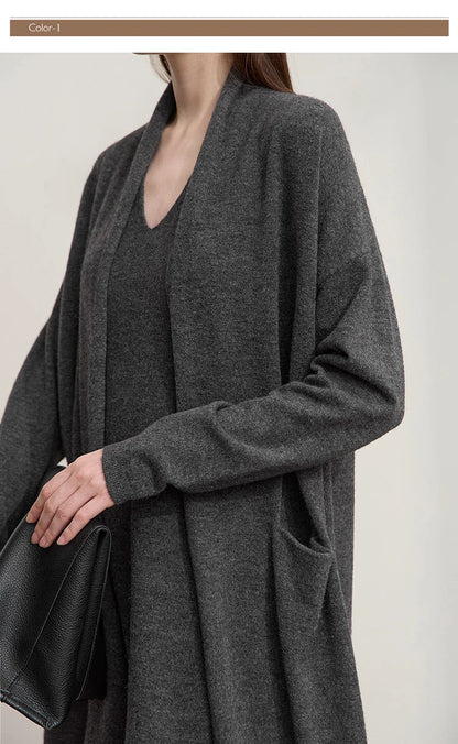 Damen-Strickjacke lang locker Raglan Wolle-Mix Herbst-Winter