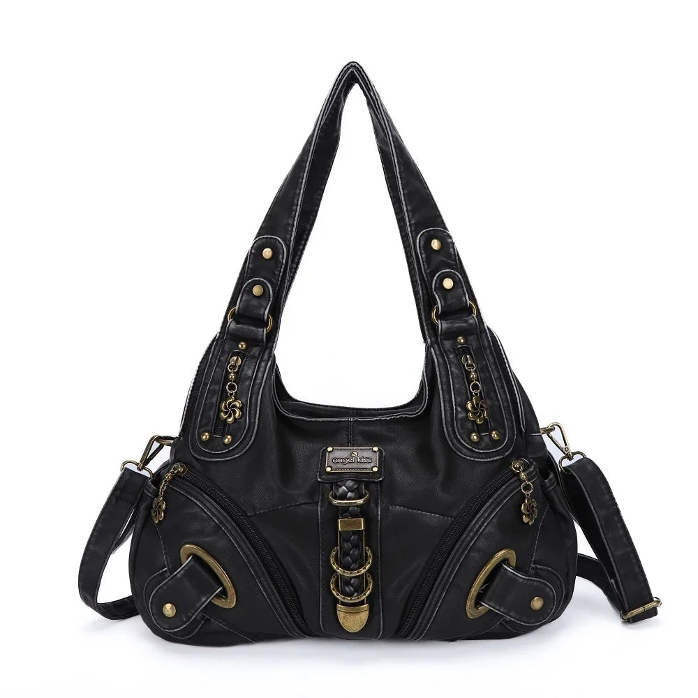 Damen-Schultertasche Vintage Stil mit Top-Griff große Handtasche für Alltag und Freizeit