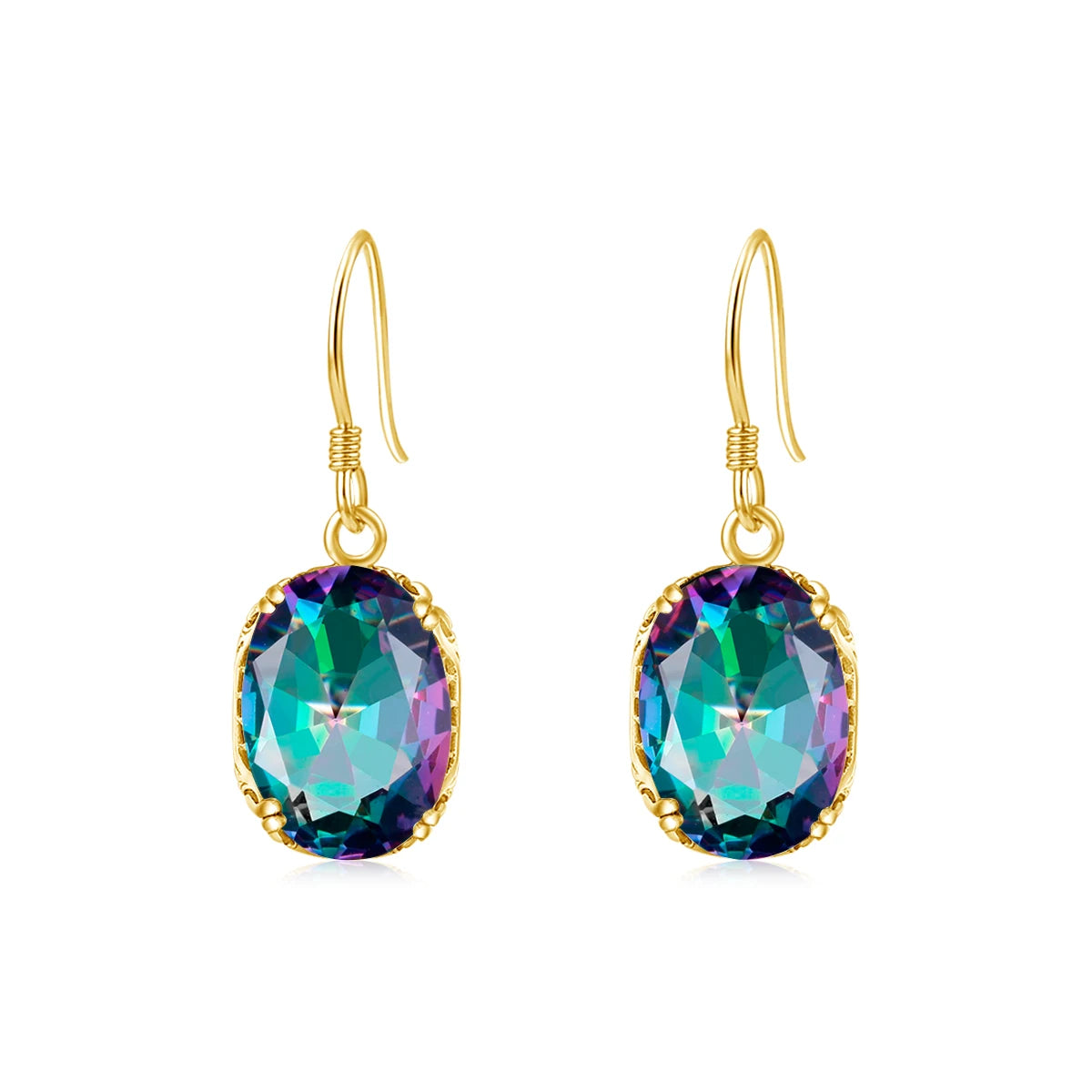 Damen-Ohrringe Tropfen-Form Regenbogen-Topas mit 18K-Goldplattierung aus 925er Silber