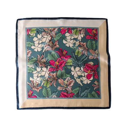 Damen Seidenschal 53cm quadratisch Blumenprint Luxus Halstuch Hijab Bandana