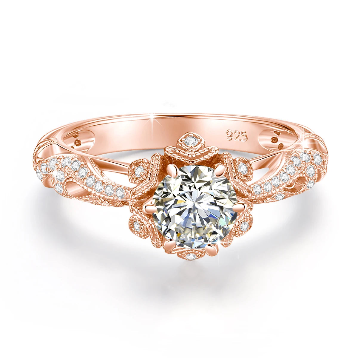 Damen-Halo-Verlobungsring im Viktorianischen Filigran-Design, 18K Goldplattiert Moissanit