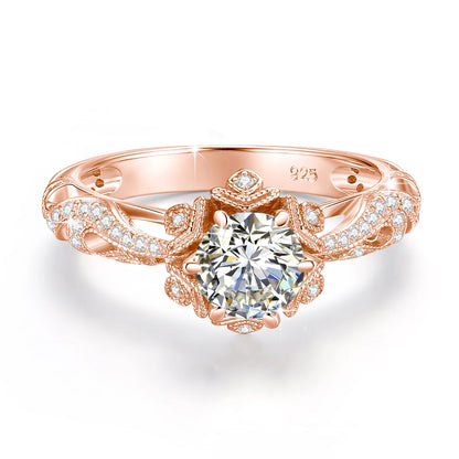 Damen-Halo-Verlobungsring im Viktorianischen Filigran-Design, 18K Goldplattiert Moissanit
