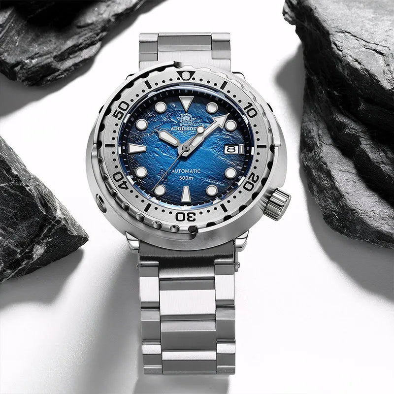 Herren-Profi-Taucheruhr mit Doppel-Saphirglas-Luenette und 300 m Wasserdichtigkeit
