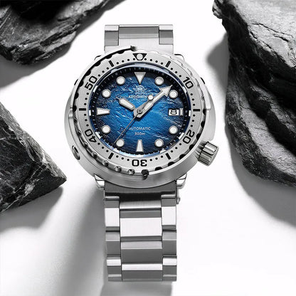 Herren-Profi-Taucheruhr mit Doppel-Saphirglas-Luenette und 300 m Wasserdichtigkeit