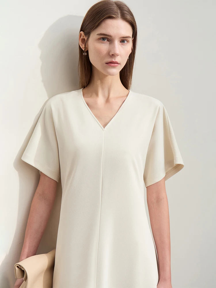 Minimalistisches Damen Kleid Mit V-Ausschnitt A-Linie Lang