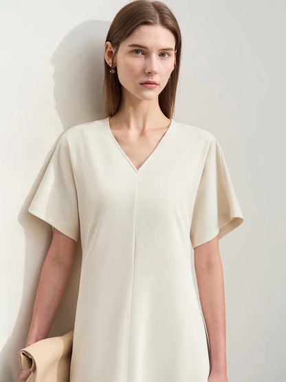 Minimalistisches Damen Kleid Mit V-Ausschnitt A-Linie Lang