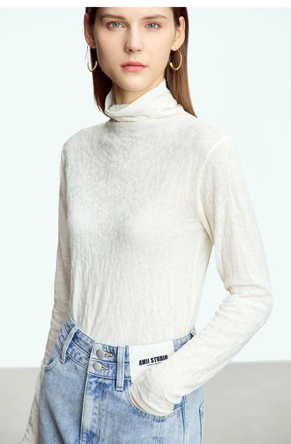 Damen-Rollkragenpullover Wolle Slim einfarbig Büro Winter