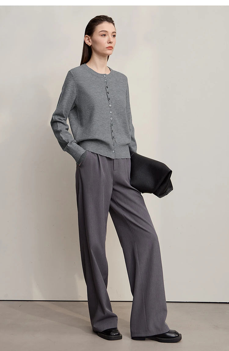 Damen-Rundhalspullover Strickjacke einfarbig einreihig Herbst-Winter