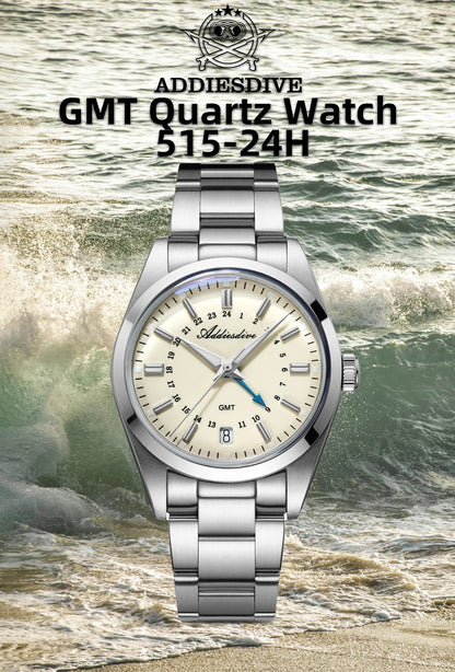 Herren-GMT-Quarzuhr mit Ronda-Werk und Bubble-Glas