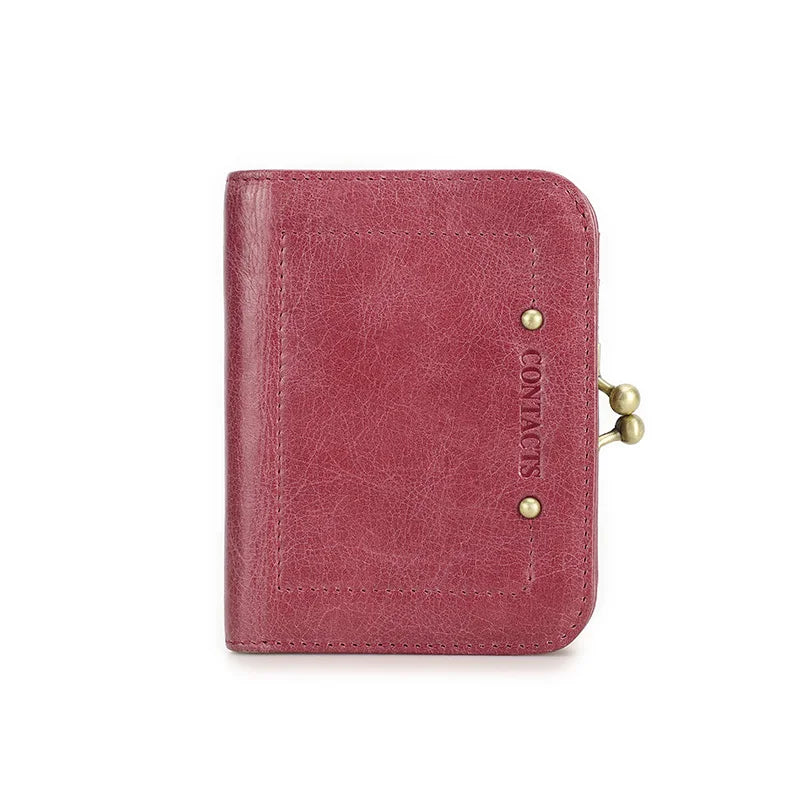 Damen Echtleder Geldbörse Vintage Metallrahmen RFID 6 Kartenfächer Münzfach Reise