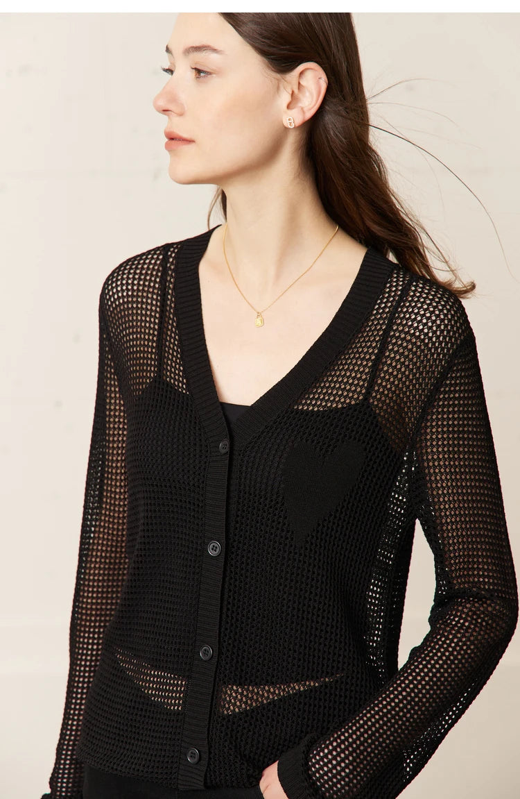 Damen-Strickjacke V-Ausschnitt Viskose locker elegant Frühling