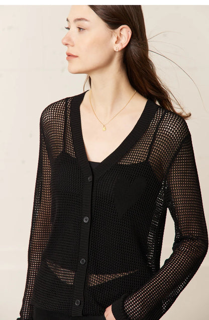 Damen-Strickjacke V-Ausschnitt Viskose locker elegant Frühling