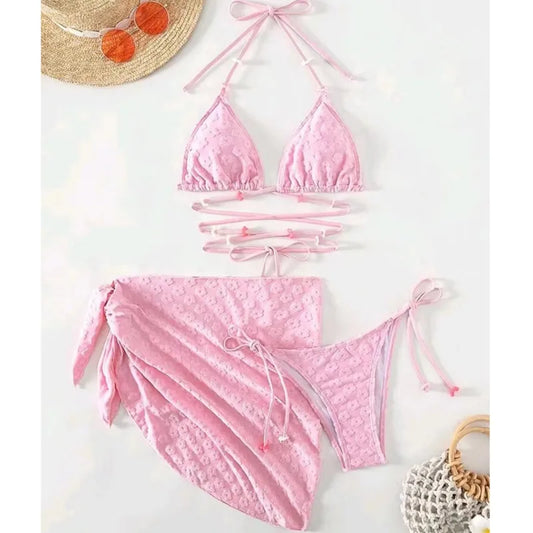 Sexy Bikini-Set in Pink mit Strasssteinen – Push-Up Badeanzug für Damen am Strand oder Pool