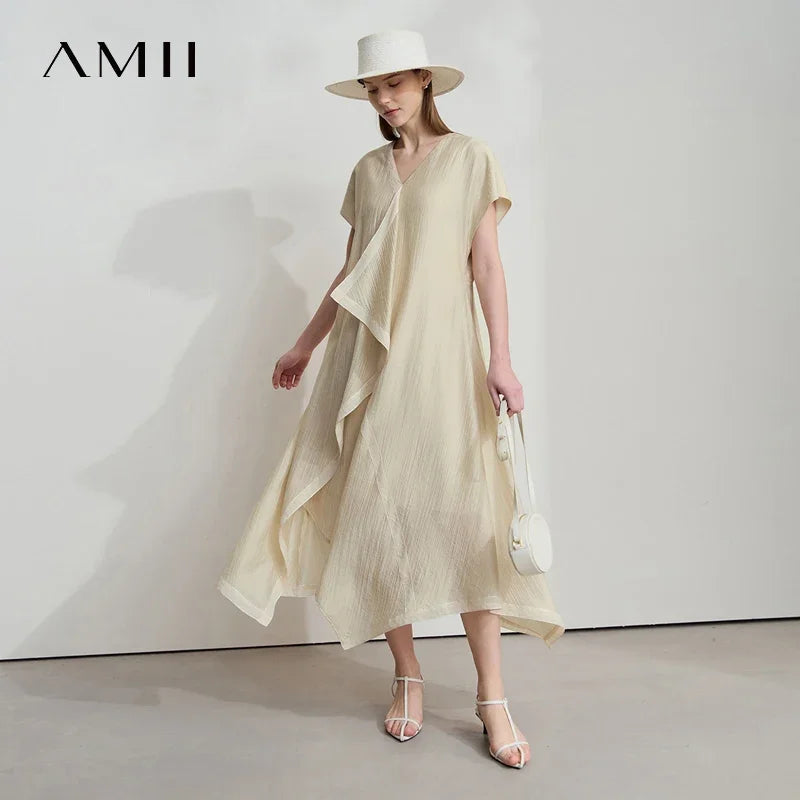 Elegantes Damen Chiffon Kleid Mit V-Ausschnitt Für Büro Und Freizeit