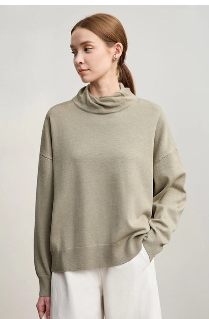 Damen-Rollkragenpullover locker Wolle-Mix Raglan lang Winter