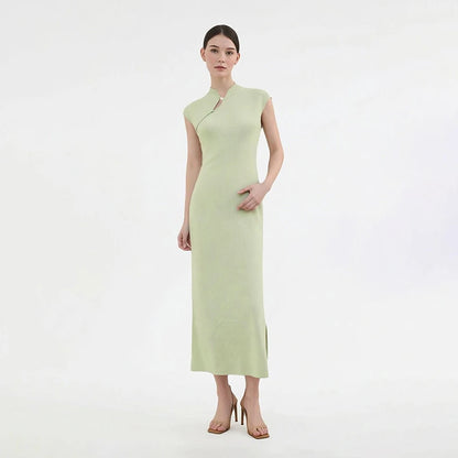 Elegantes Damen Strickkleid Mit Bequemem Stretch Und Chinesischem Stil