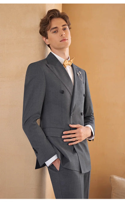 Schmal geschnittener Herrenanzug-Blazer mit grauen Streifen und 2-Knopf-Einreiher – ideal für Partys und Hochzeiten, Größe 48