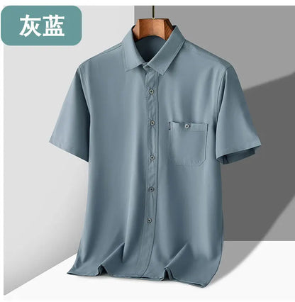 Kurzärmeliges Herren-Poloshirt aus Eisseide – bügelfreies, lässiges Strandoberteil für Herren mittleren Alters