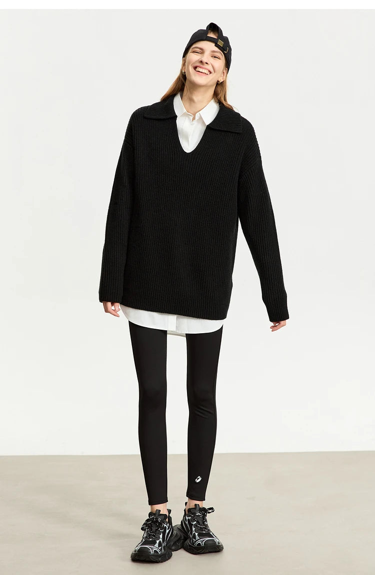 Damen V-Ausschnitt Pullover Acryl French Lazy Style lang Winter