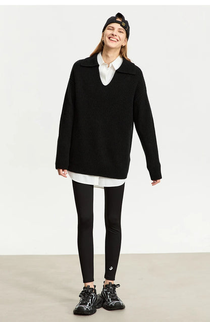 Damen V-Ausschnitt Pullover Acryl French Lazy Style lang Winter