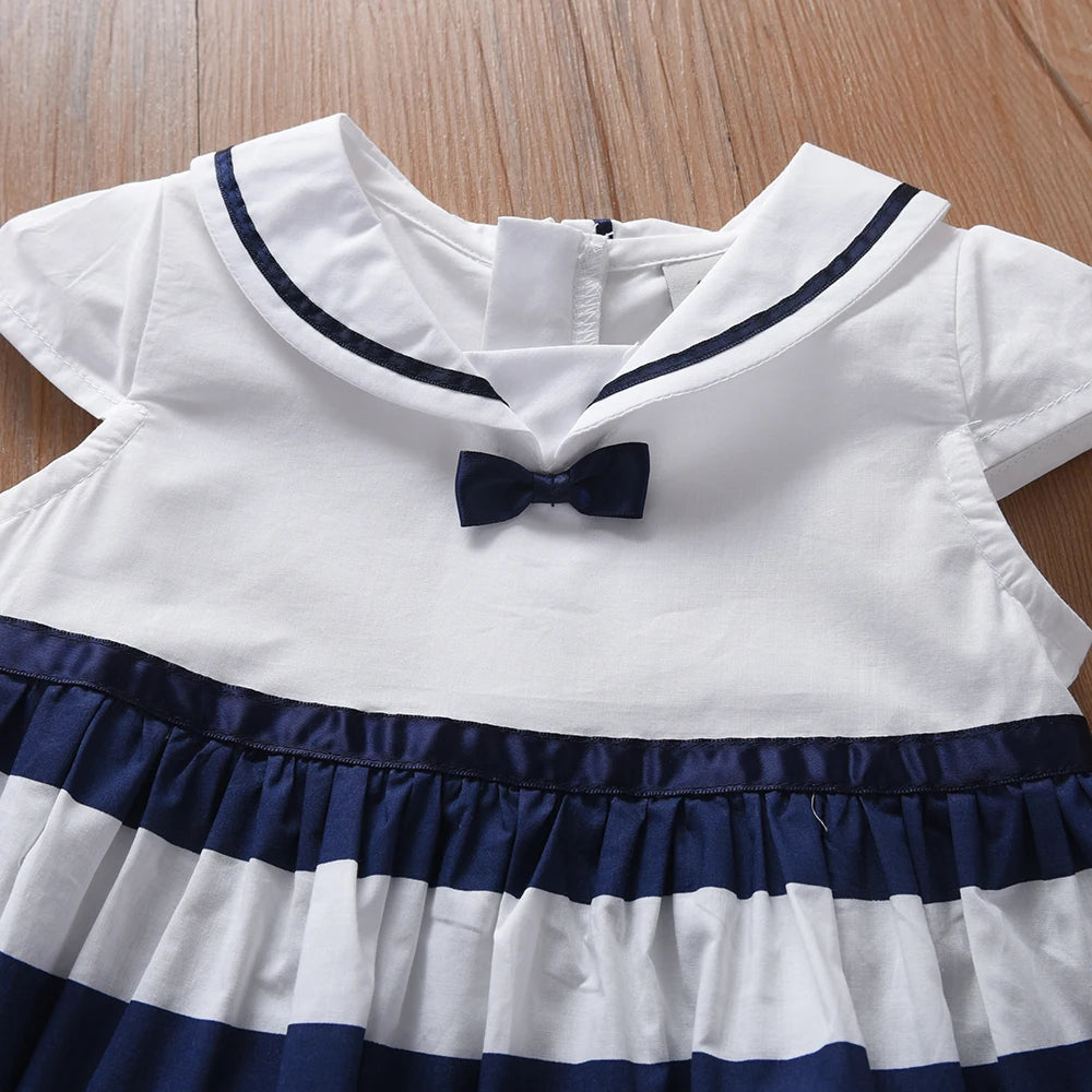 Mädchen Gestreifte Kleider 2023 Neue Sommer Casual Mädchen Kurzarm Kleid Tägliche Kleider Kinder Baumwolle Kleidung 2-6T