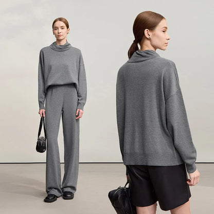 Damen-Rollkragenpullover locker Wolle-Mix Raglan lang Winter