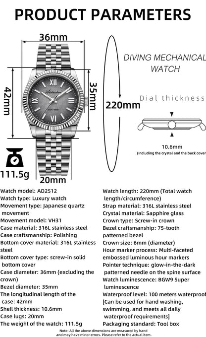 Herren-Quarzuhr mit Saphirglas und Jubilee-Armband