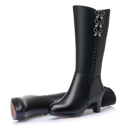 AIYUQI Women High Boots Shiny 2025 New Genuine Leather Wool Warm Women Winter Boots High Heel Fashion Office Boots Women