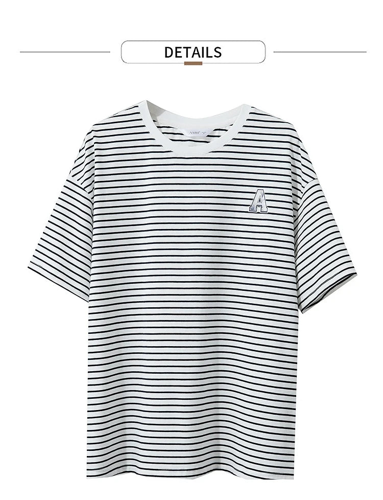 Damen T-Shirt aus reiner Baumwolle mit lässigem Streifenmuster und kurzen Ärmeln