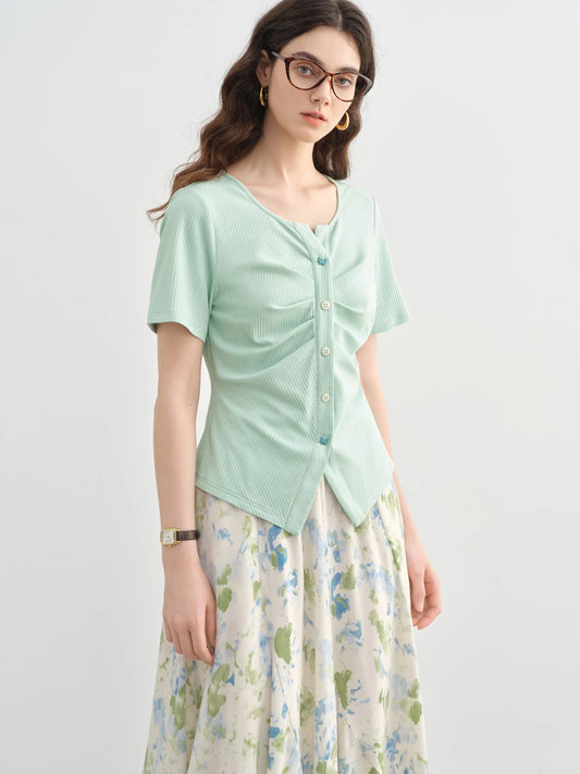 Lässiges Damenhemd mit botanischem Muster aus Lyocell-Mischung – schmeichelhafte Silhouette für einen eleganten Freizeitlook