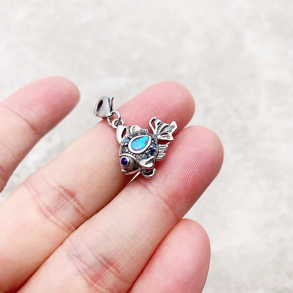 Damen-Charm-Anhänger Fisch blau maritim Glück aus Sterlingsilber