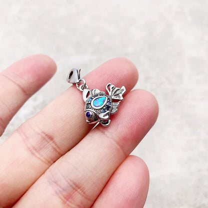 Damen-Charm-Anhänger Fisch blau maritim Glück aus Sterlingsilber