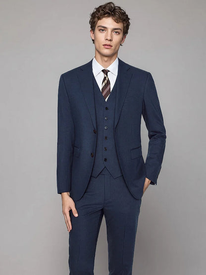 Hochwertiger Herrenanzug aus Wolle und Seide – Slim Fit Einreiher mit 2-Knopf-Sakko und Hose in Schwarz für alle Jahreszeiten