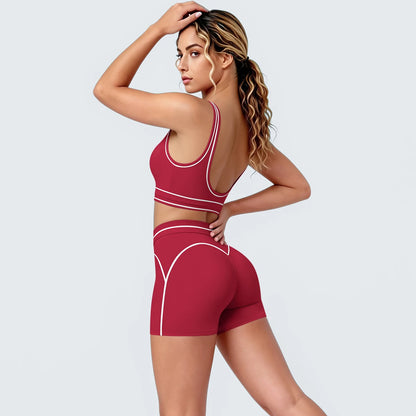 Sport-BH-Shorts-Set in Rot mit gepolstertem Bustier und kurzen Leggings