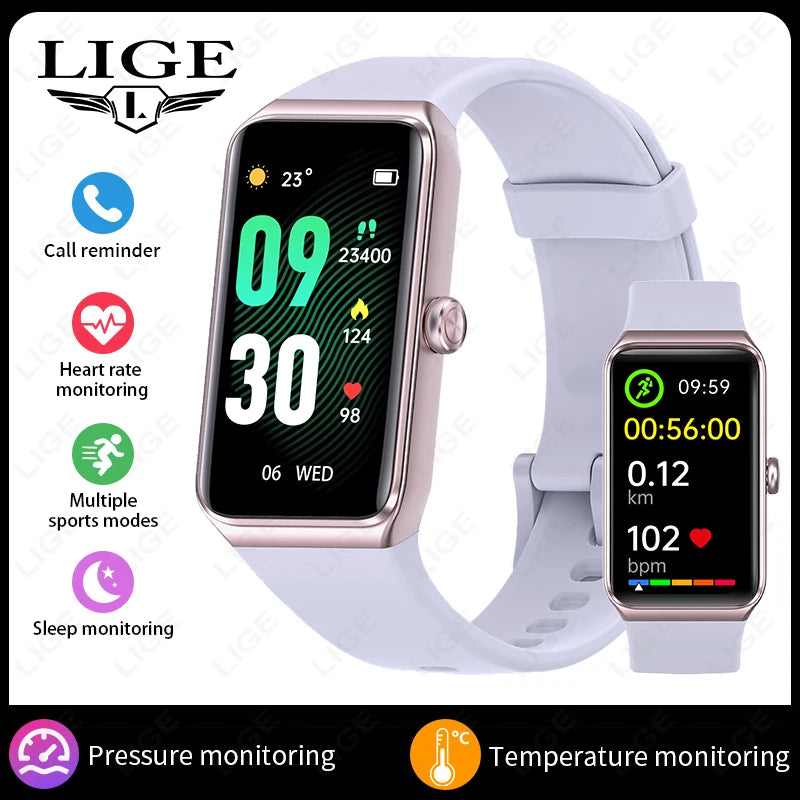 LIGE 1,47-Zoll-HD-Bildschirm-Smartwatch für Männer und Frauen, wasserdicht, Fitness, Sportarmband, Herzfrequenz-Thermometer, Smartwatch, 2025, Neu