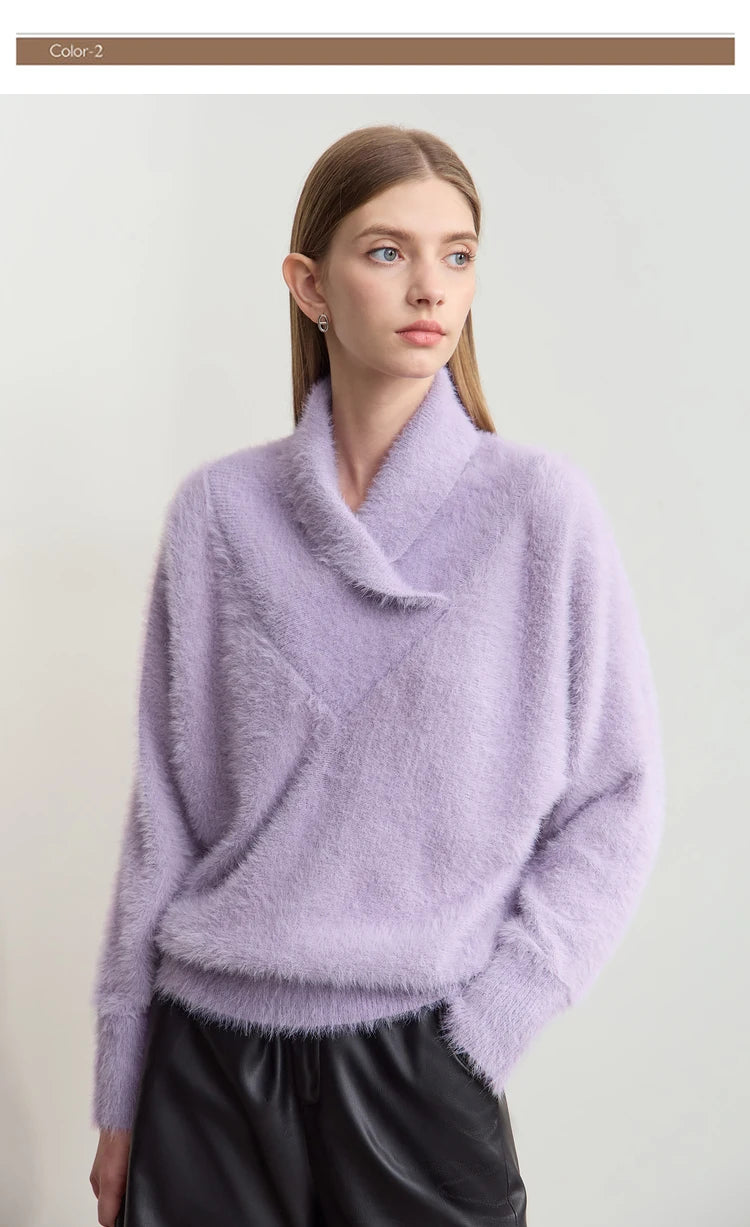 Damen-Rollkragenpullover locker Fledermausärmel Winter