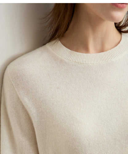 Damen-Rundhalspullover Wolle-Kaschmir nahtlos Streetwear Herbst-Winter