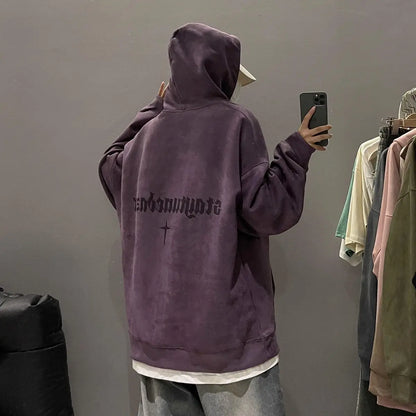 Lässiger Herren-Hoodie mit Rundhalsausschnitt und Vintage-Cartoon-Print – ideal für Herbst und Winter