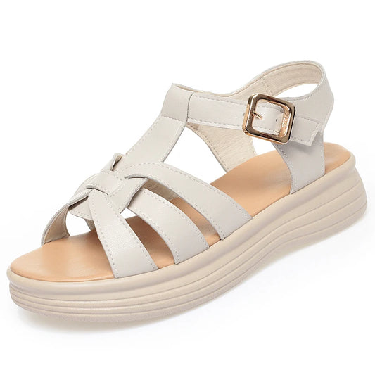 Damen Keil Sandalen Plattform Fischmaul Römisch