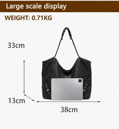 Damen-Schultertasche aus weichem PU mit verstellbaren Schnallenriemen und großem Fassungsvermögen dunkelgrau