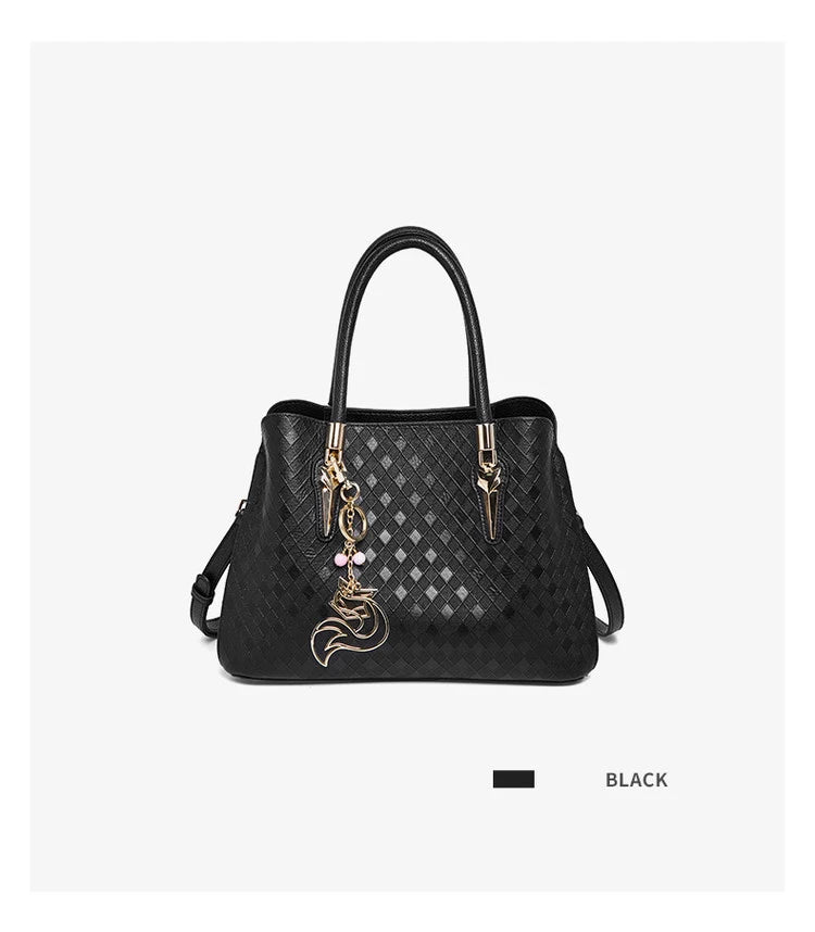 Damen Schultertasche aus echtem Leder im Karomuster mit Reißverschluss
