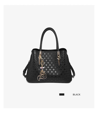 Damen Schultertasche aus echtem Leder im Karomuster mit Reißverschluss