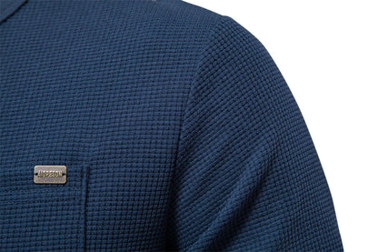 Herren-T-Shirt aus Waffel-Baumwolle mit langen Ärmeln – einfarbiges Einzeltaschen-Design, atmungsaktives Herbst-Basic-Oberteil für lässige Outfits