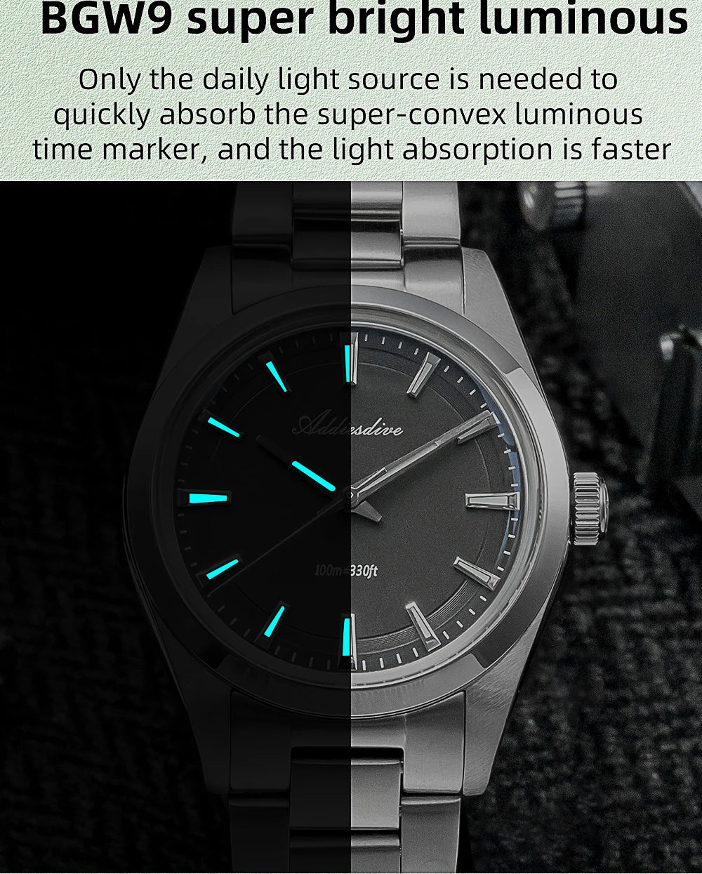 Herren-Sportuhr 36 mm mit Bubble-Glas und BGW9-Leuchtwerk